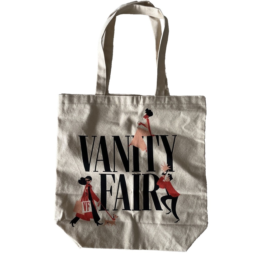 Vanity Fair Canvas Tote Bag Cream Spellout‎ Pink Red Modern